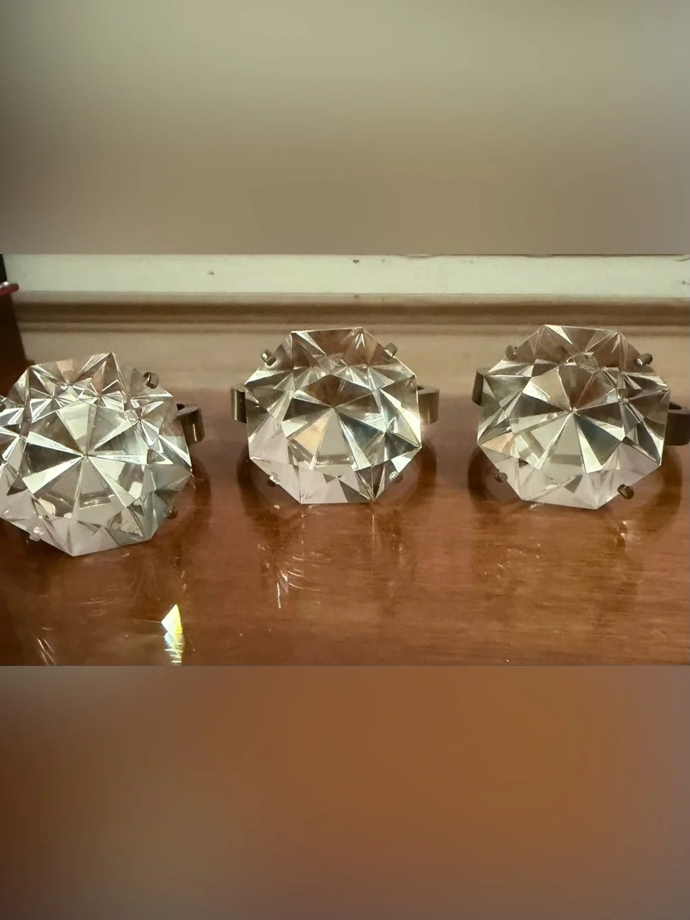 Clear Crystal-Accent Napkin Rings — Set of 3